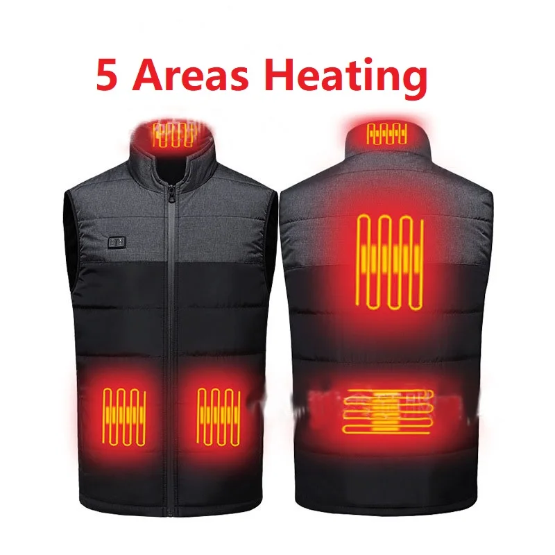 

2023 Male Heated Vest Winter Electric Heated Jacket Men USB Warm Coat Casuals 15/11/9 Area Clothes Heating Control Plus Size 5XL