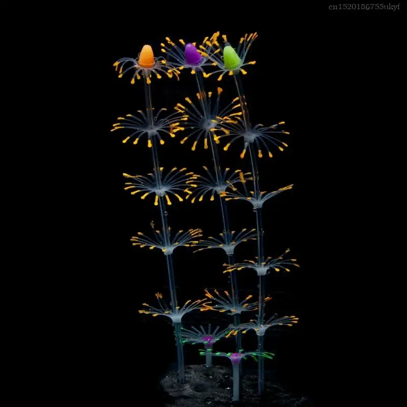 Silicone Coral Ornaments Aquarium Decor Artificial Seaweed Glow Ornament Fish Tanks Coral Plant Decorations F1FB
