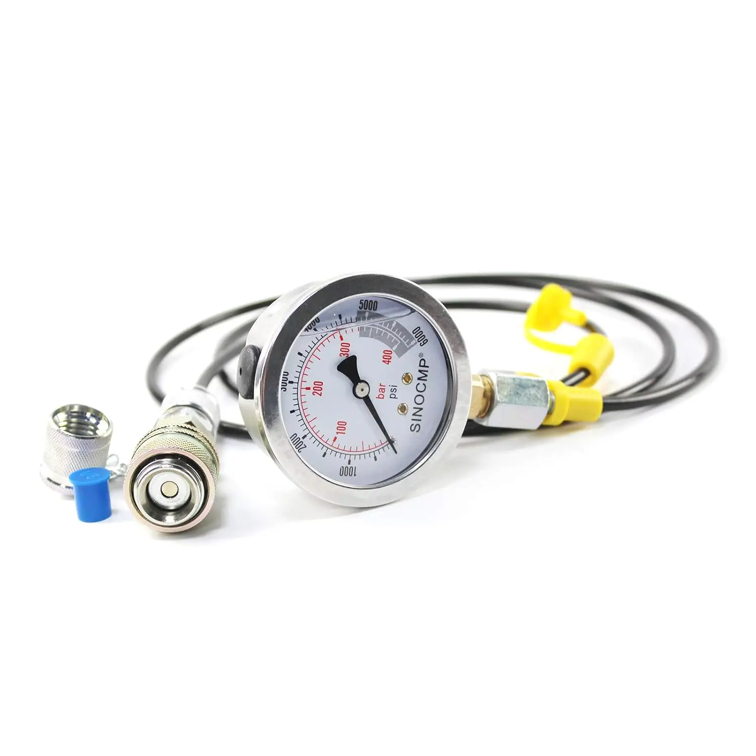 40MPA/6000PSI 유압 압력 테스트 커플링 키트 압력 게이지 키트 굴삭기 도구(게이지 1개, 테스트 호스 1개, 커플링 2개 포함)