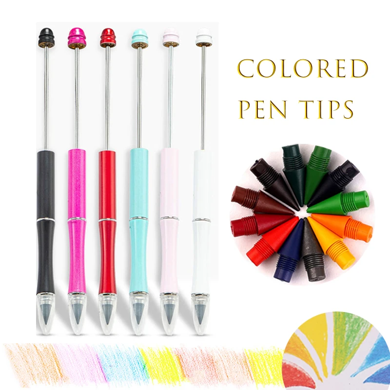 

1pc pen+12 Colored Pen Tips Set Diy Beaded Eternal Tips Pencil Drawing No Sharpening Pencils Ink-free Writing Continuous