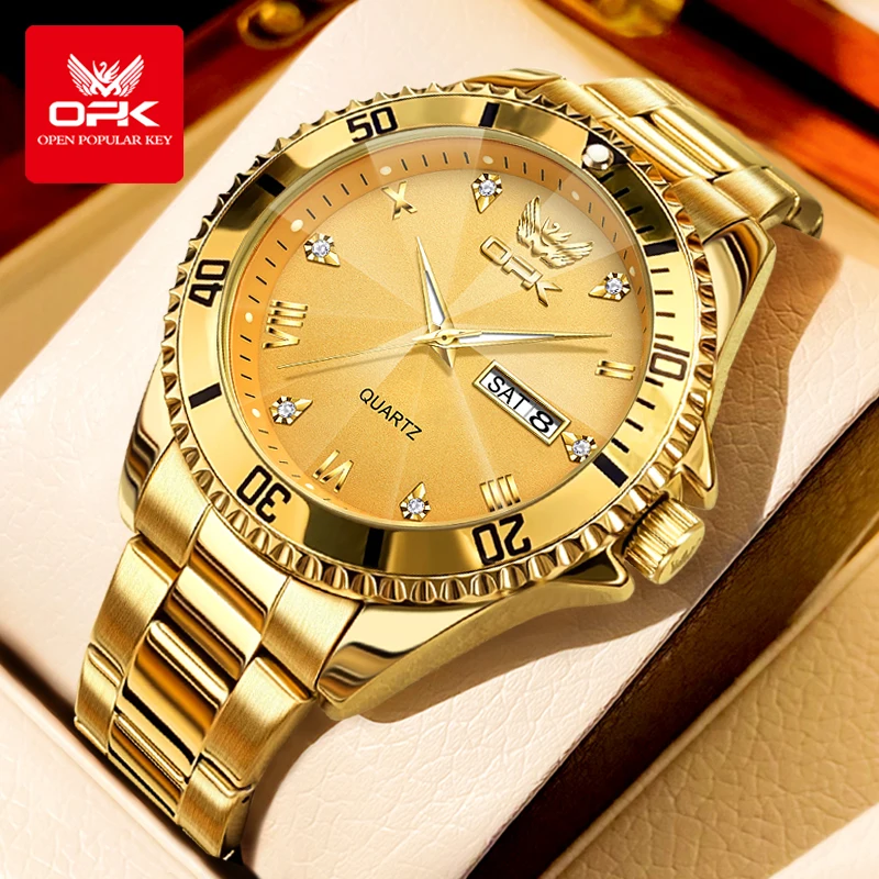 OPK Brand Men's Luxury Gold Waterproof Wristwatch
