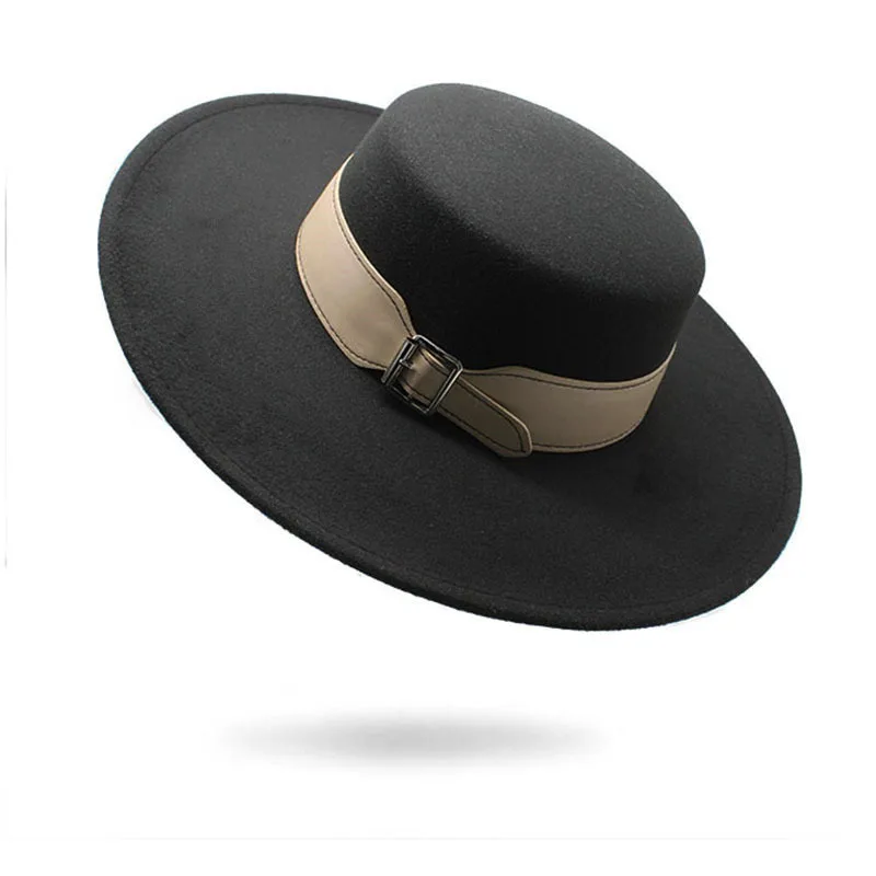 

Wide Brim 10 CM Fedoras Hats For Women Fashion Church Jazz Cap Fedoras Jazz Cap Autumn Winter Hat Solid Color Fashion Flat hat