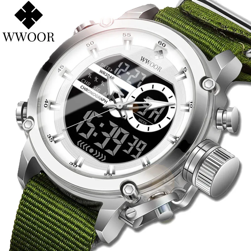 WWOOR 2023 Men Sport Watches Luxury Gold Quartz Waterproof Military LED Digital Wrist Watch For Men Clock Male Relogio Masculino