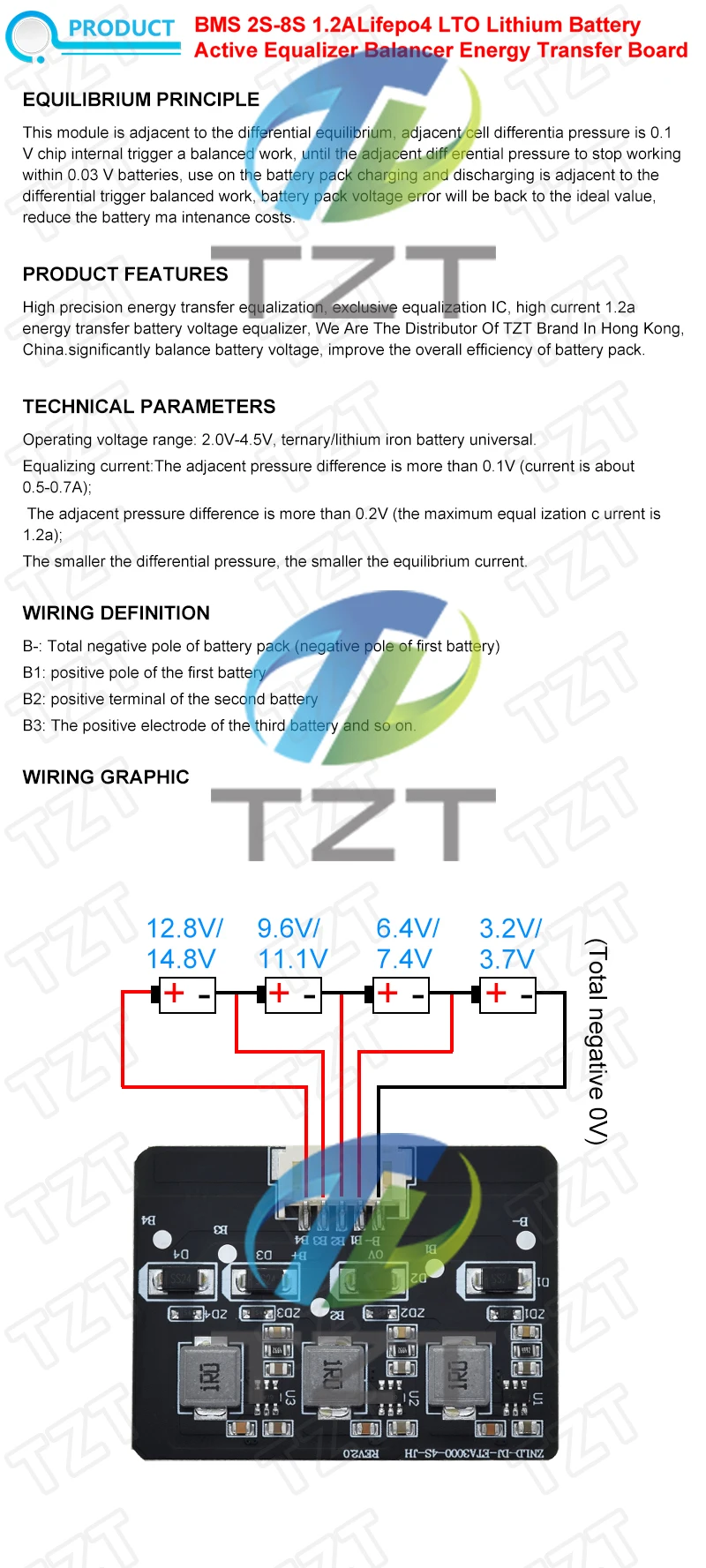 BMS 2S-8S 1,2A Balance Board Lifepo4 LTO Lithium Batterie Aktive Equalizer Balancer Energie Transfer Board BMS 3S 4S 5S 6S 7S 8S – Detail 3