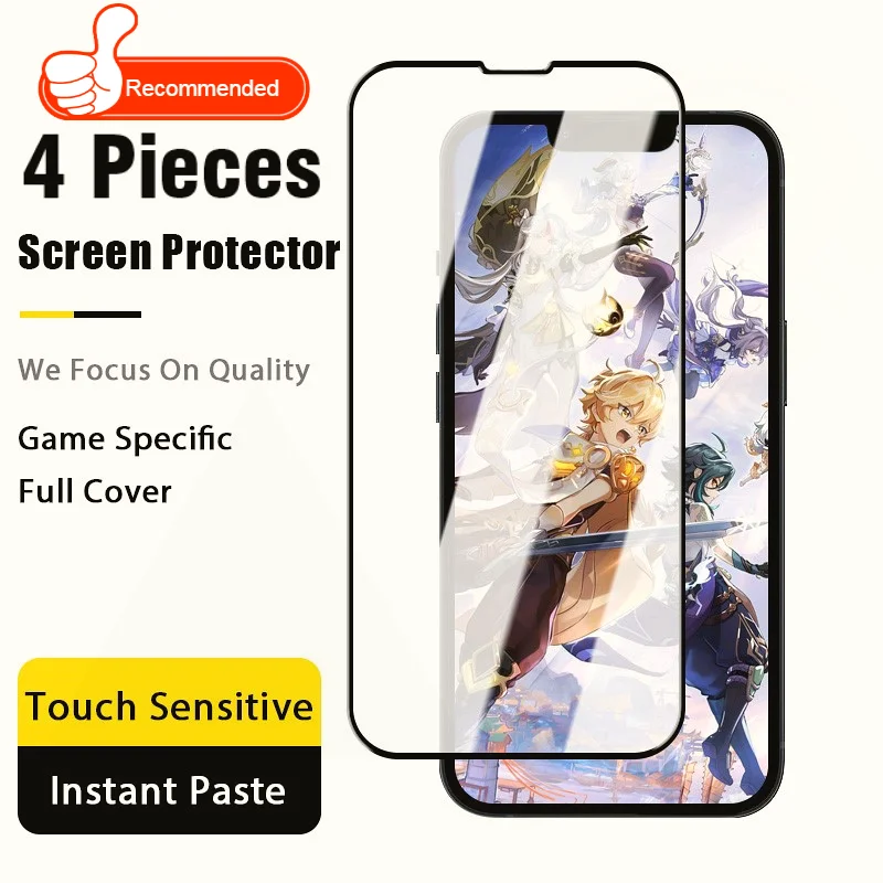 

4Pcs Full Cover Tempered Glass for iPhone 14 11 12 13 Pro Max Screen Protector for iPhone 14 6 7 8 Plus X XR XS Max SE Glass