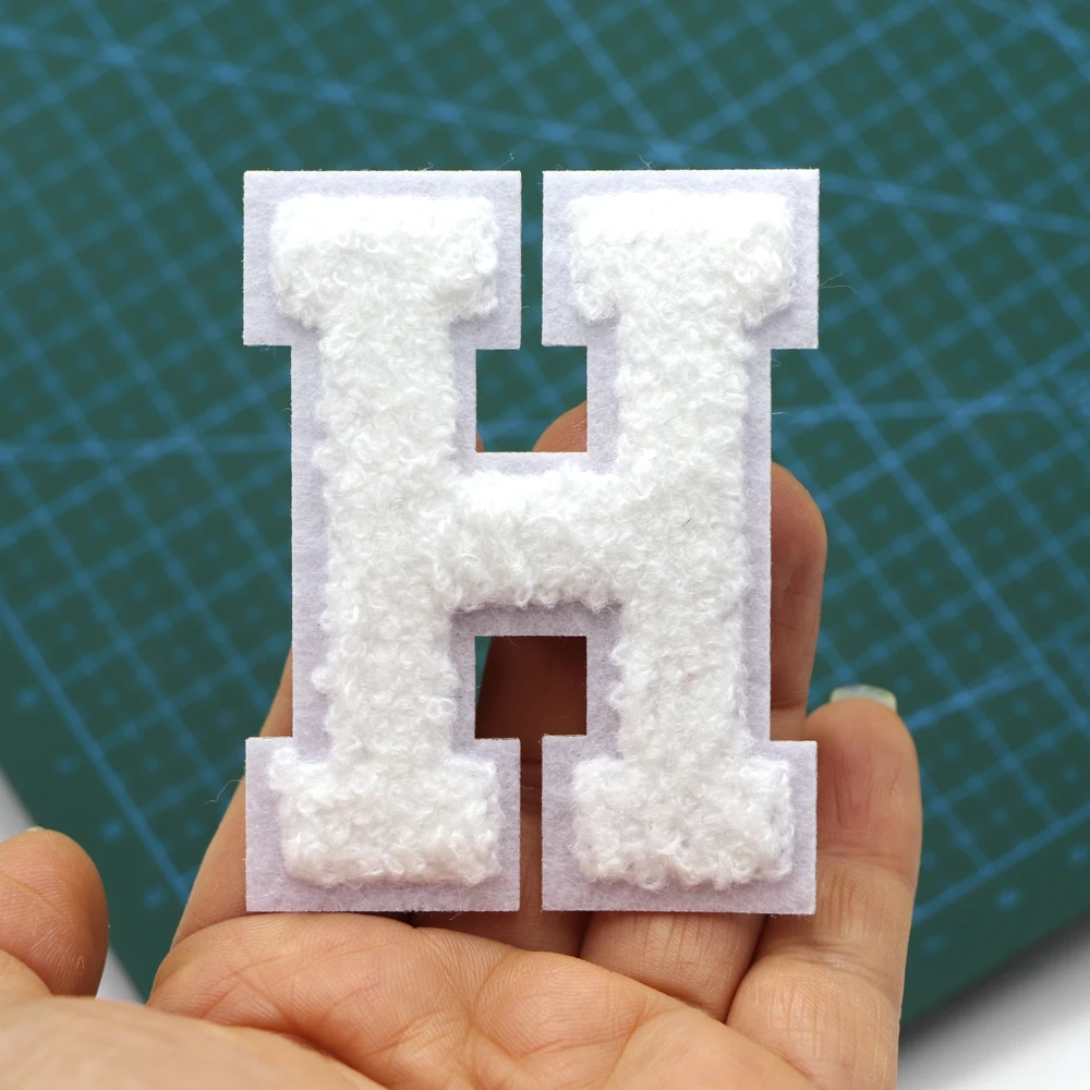 1PC72MM Weiß Chenille Brief Patch Eisen auf Patch Buchstaben Patch Für Jeans Kleidung Name Diy T-Shirt Reparatur Alphabet patch Abzeichen – Detail 8