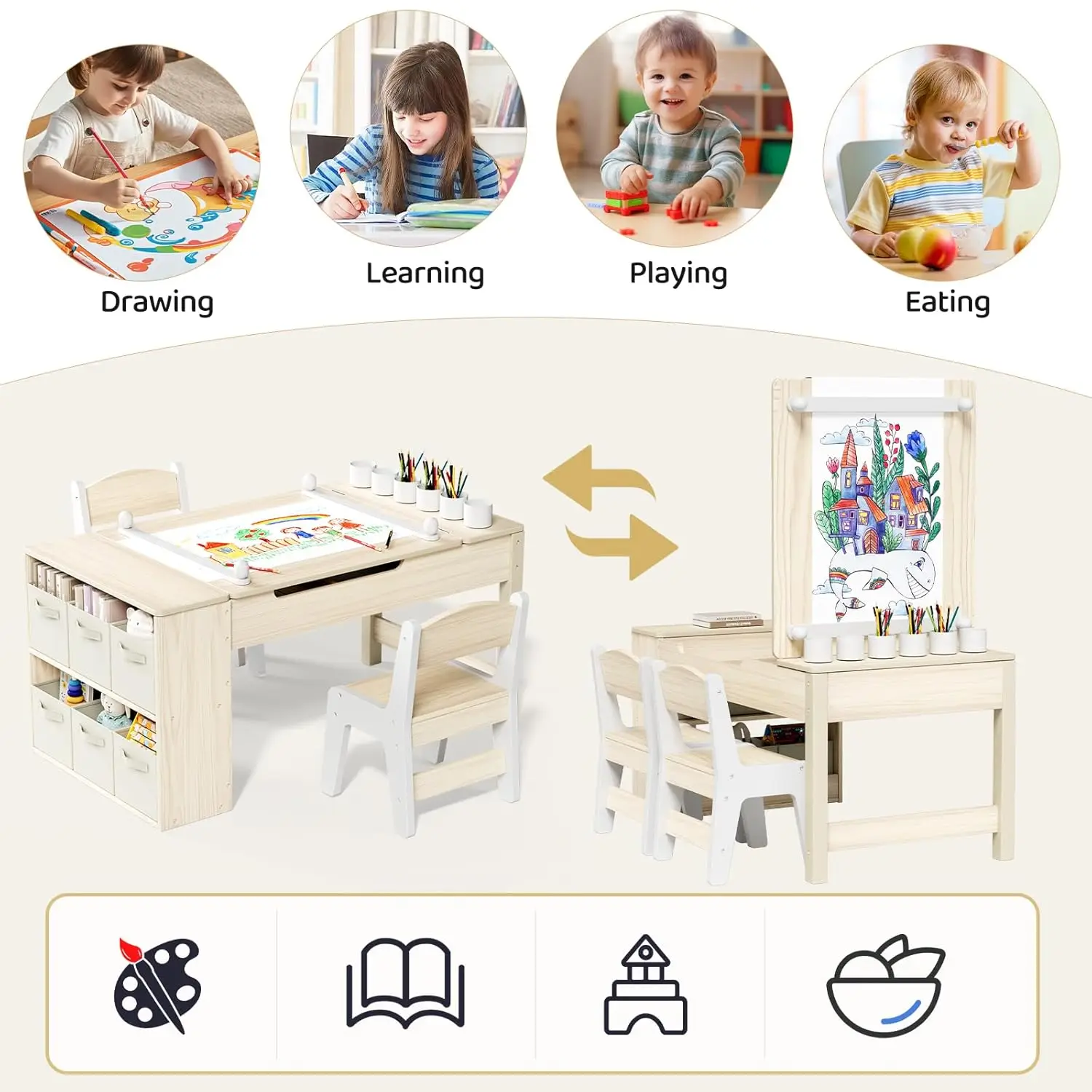 Kids Art Table Chair Easel Set 6