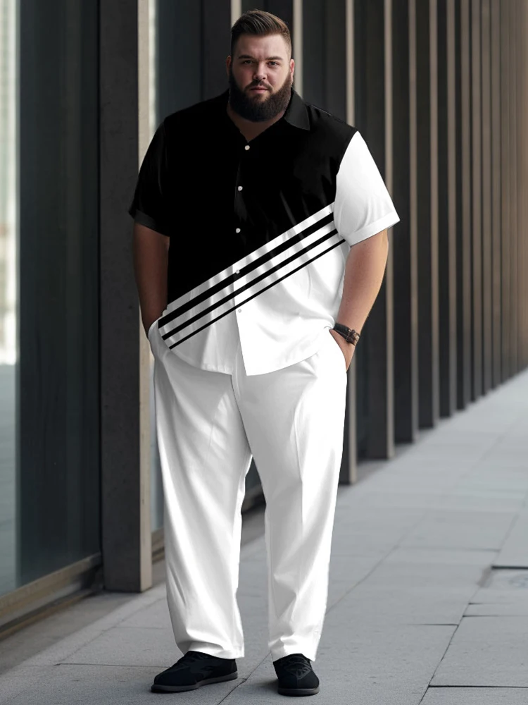 ZOOY (L-9XL) Men's Large Bust 202cm Waist 166cm Set Business Color Block Pattern Casual Daily Short sleeved Shirt and Pants Set