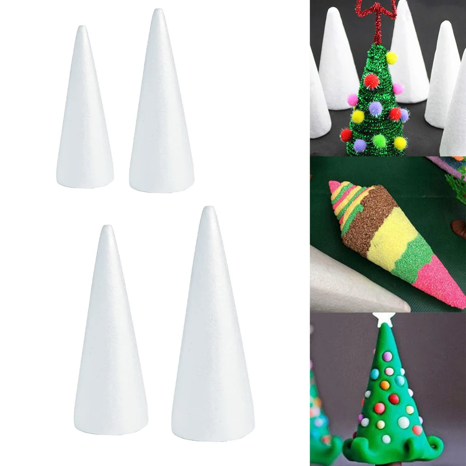 NUOBESTY Lot De 4 Cônes En Mousse De Polystyrène Pour Sapin De Noël - Blanc