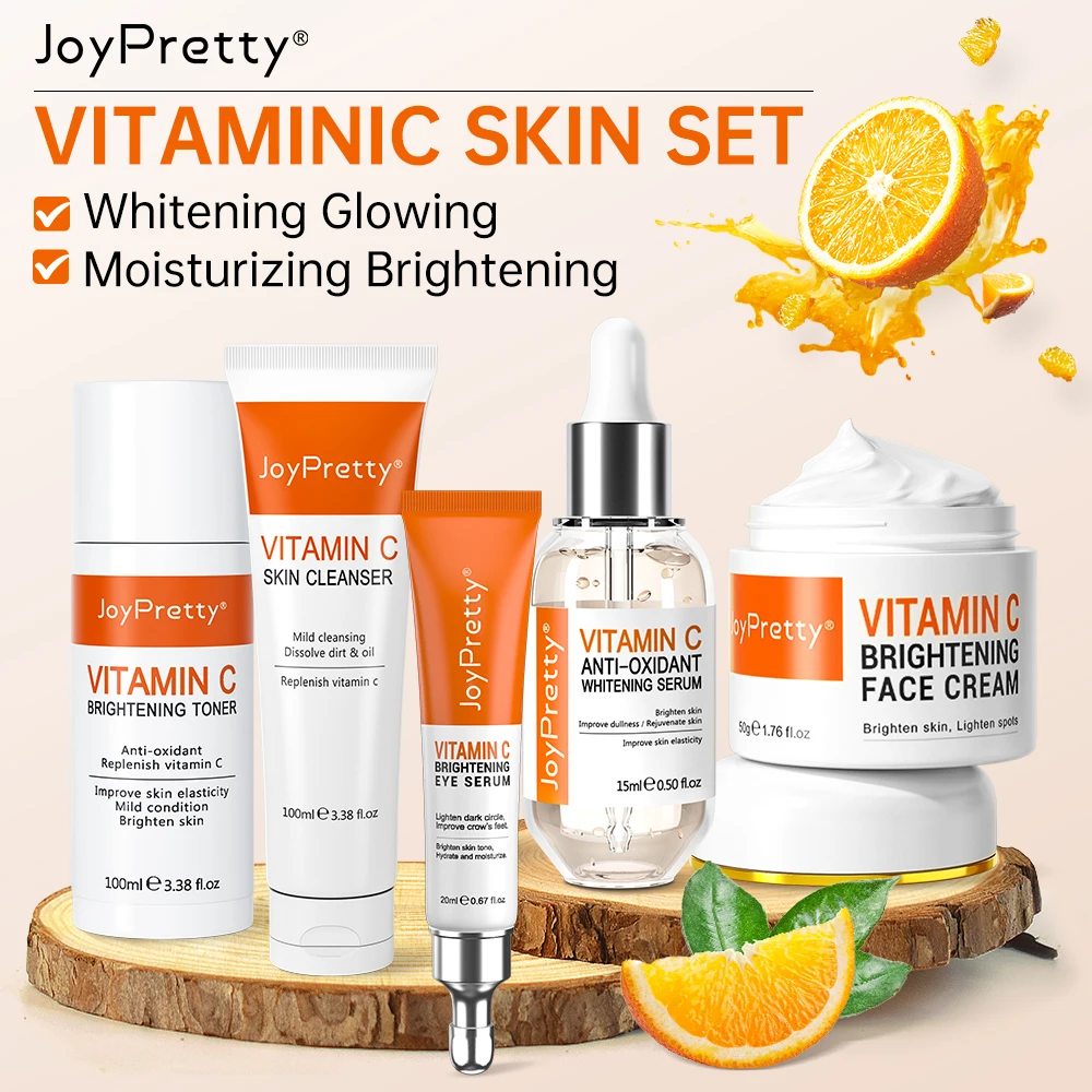 

JoyPretty Vitamin C for Face Whitening Dark Spots Removal Cream Skincare Kits Eye Lightening Moisturizing Facial Serum Skin Care