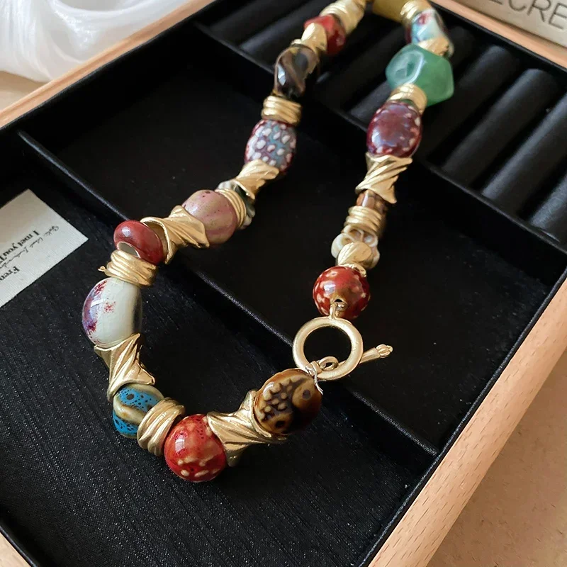 Vintage florale runde Keramik-Halskette für Damen, Sinn für Design 2024, neu in der Mode, Halsketten, Party-Schmuck, Geschenk
