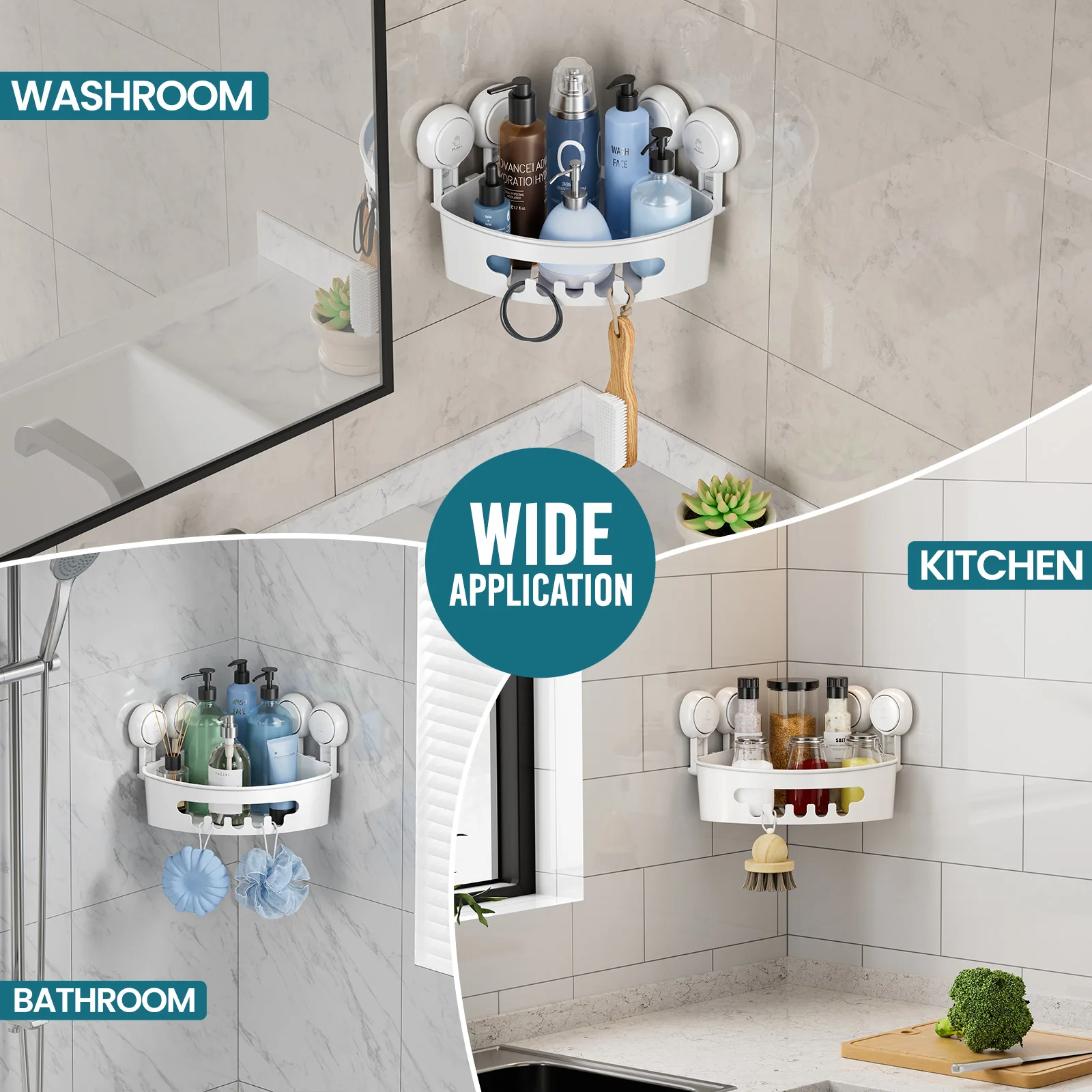 TAILI Corner Shower Caddy Suction Cup No-Drilling Removable Shower Caddy Basket Powerful Suction Bathroom Shower Shelf Organizer 6