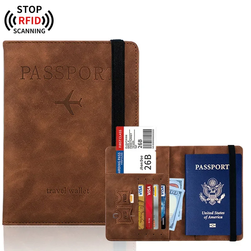 RFID Blocking Leather Passport Holder Wallet - Multi-Function Travel Case for Men  Women