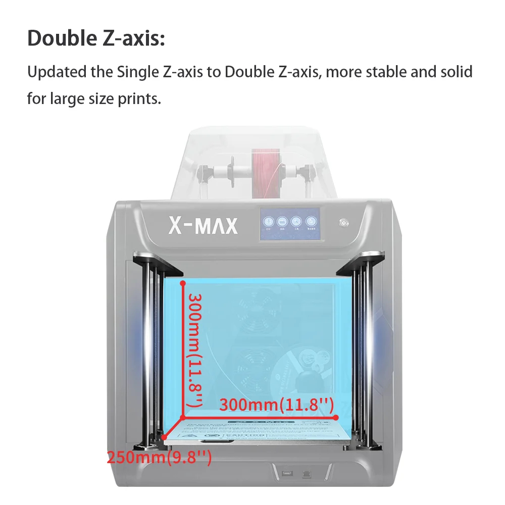 QIDI TECH 3D 프린터 X-MAX 2 대형 산업용 WiFi 고정밀 인쇄, PLA TPU PC PETG 나일론 300*250*300mm