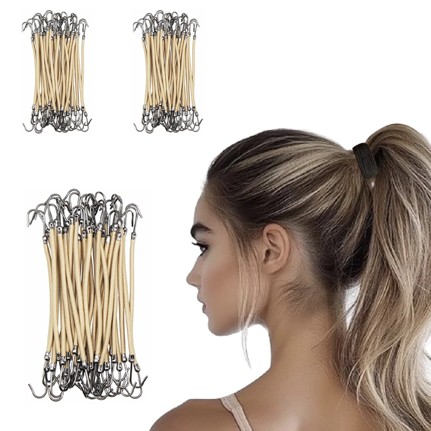30/15PC Pferdeschwanz Gummi Elastische Haken Haar Bands Für Frauen Gum Haken Haar Zubehör Haar Krawatten Styling werkzeuge Halter Bungee Bands – Detail 10