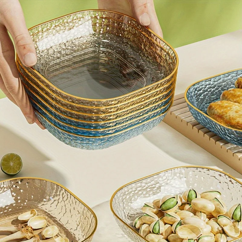 5pcs Plates Set, Golden Rim Square Serving Tray, Garbage Dish, Spit Bone Dish, Fruit Plate, Dessert Plate, Cake Snack Pla