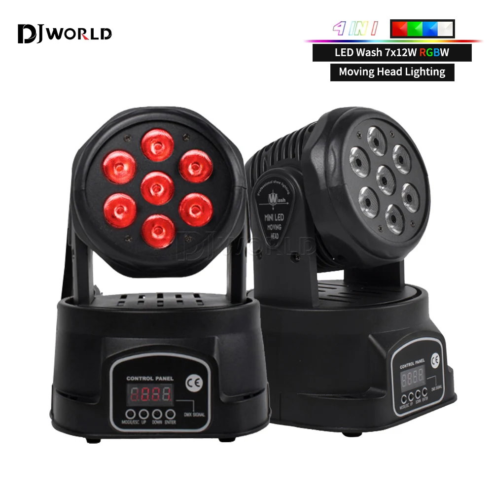 7x12W LED Moving Head Light 4 IN 1 RGBW Professional Stage Effect 10/15DMX Wash Light for Disco DJ Music Party Dance Club