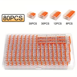 Box of 20/90pcs Electrical Lever Wire Connectors - Quick Cable Clamps with 2, 3, and 5 Ports (80PCS)