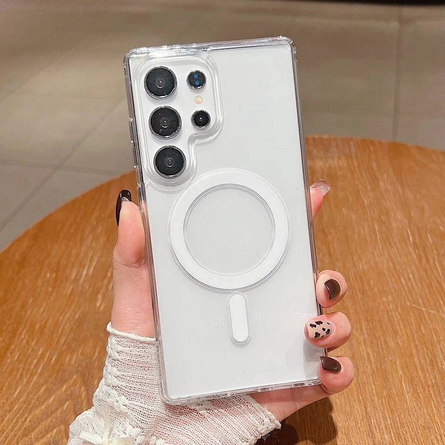 Transparent for Magsafe Acrylic Case for Samsung Galaxy S25 Ultra S24 S22 Plus S23 S21 FE A16 A15 A35 A55 Magnetic Clear Cover