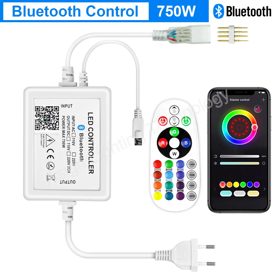 220V 4Pin LED Strip Light Controller RGB Color Changable 750W 1500W Remote/Bluetooth/ /Tuya WiFi Voice Control Alexa for 5050 Ne