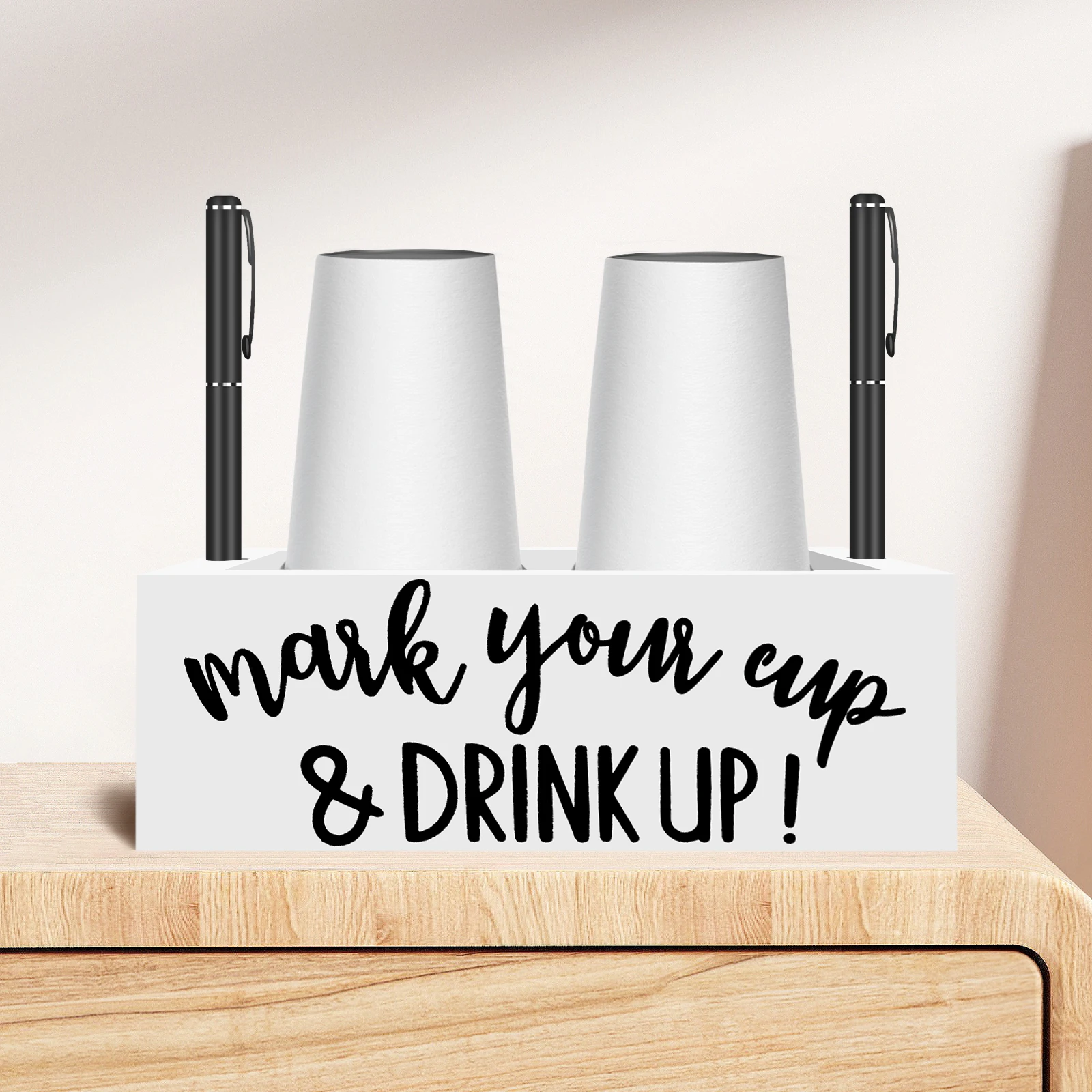 Disposable Cup Holder Wood Cup Storage Rack with Marker Holes Large Capacity Multi Functional Bar Storage Rack for Kitchens