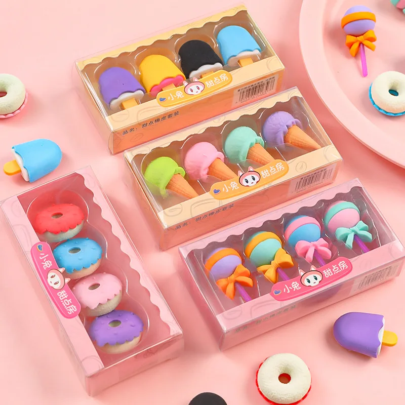 

1 set Creative Eraser Students Cute Boxed Eraser Set Dessert Shape Pencil Eraser Small Gifts Kawaii Stationery Office Supplies