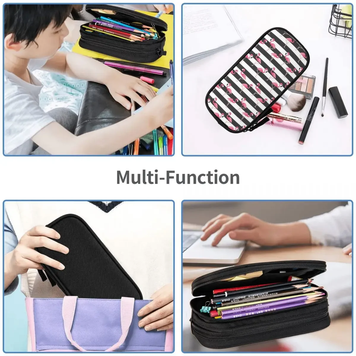 Flamingo Cactus Tropical Ruber Pencil Cases Large Capacity Pen Bags Pen Box Pencil Pouch For Boys Girls Stationery School Office