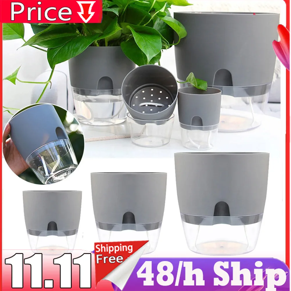 2 Layer Lazy Self-watering Flowerpot Planter Pots Automatic Water Absorption Succulent Aquaculture Plastic Hydroponic Flowerpot