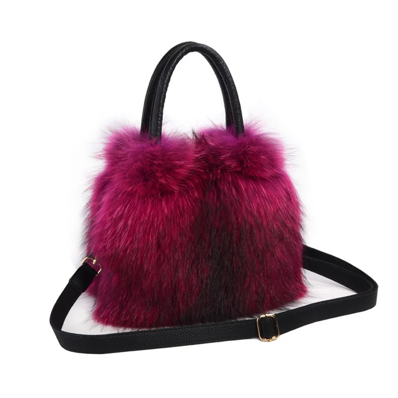 Lady Luxurious Real Fur Handbag Women Winter Fluffy Natural Fox Fur Handbags Hot Sale Fashion Girls Genuine Fur Bags