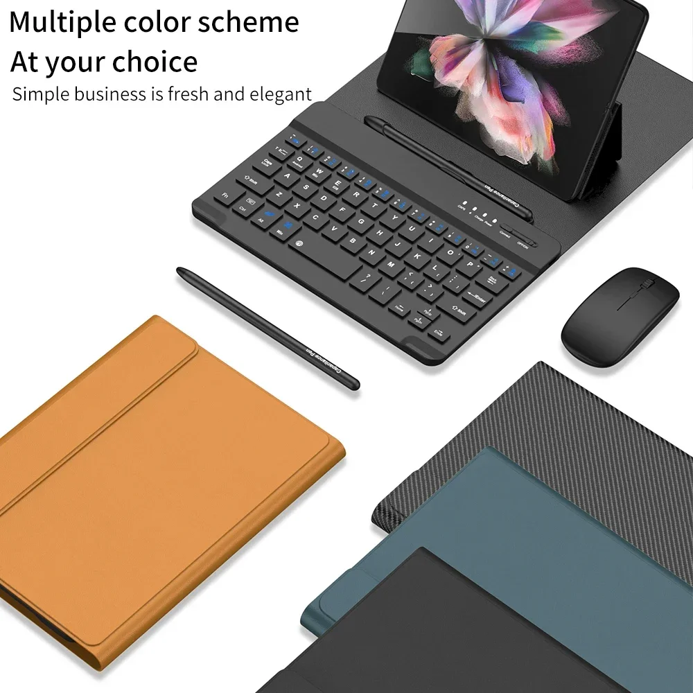 Magnetic Bluetooth Wireless Keyboard Folding Holder Leather Case For Samsung Galaxy Z Fold 5 4 3 Keyboard With Pen Slot Mouse bluetooth keyboard wireless keyboard mouse set