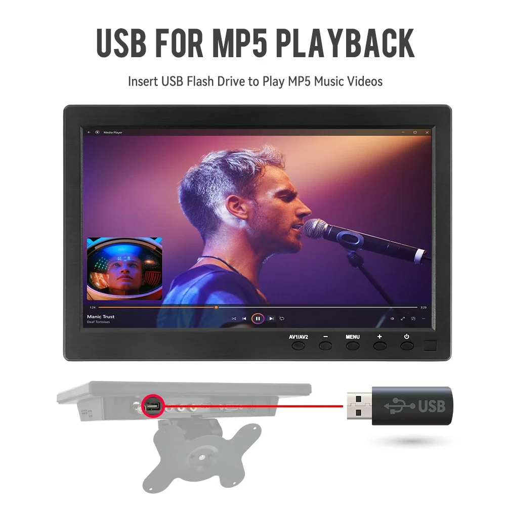 KTYDKP 10.1 인치 자동차 HDMI 모니터 (TV 컴퓨터 PC 디스플레이 용 VGA 포함) MP5 재생 용 USB 포트가있는 홈 보안 시스템 화면