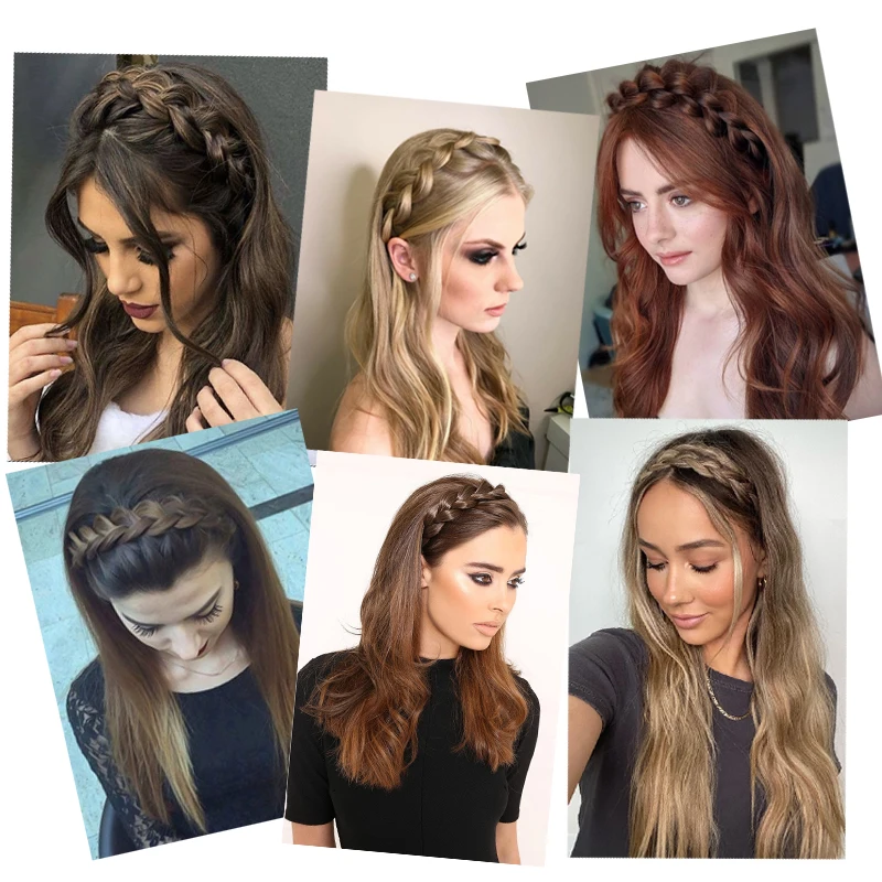 LUPU Synthetic Headmade Hairbands Retro Head Hoop Fishbone Braids Headband Wig Hair Accessories for Women Daily Use