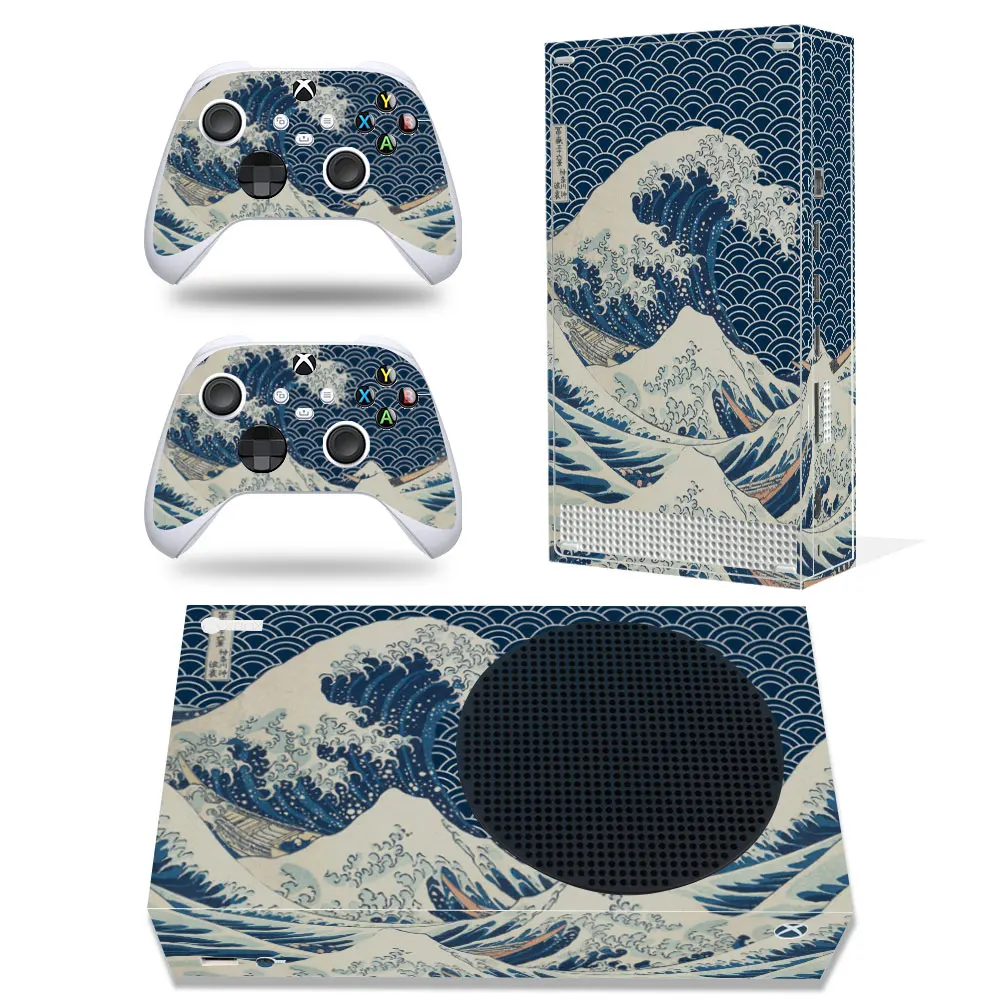스킨 스티커 파도 디자인 탈착식 커버 PVC 비닐 Xbox 시리즈 S 콘솔 및 컨트롤러 2개와 호환 가능