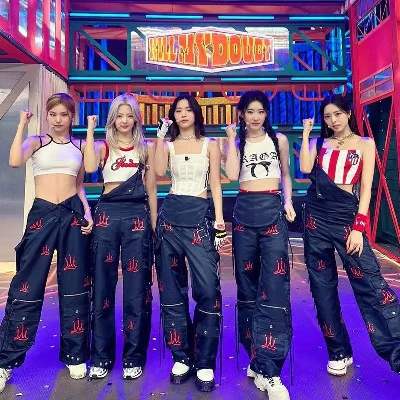 

ITZY Girls' Huang Lizhi Same Jazz Korean Stage JAZZ Table Performance Singing Fashion Dress Adult Performance Dress Pants