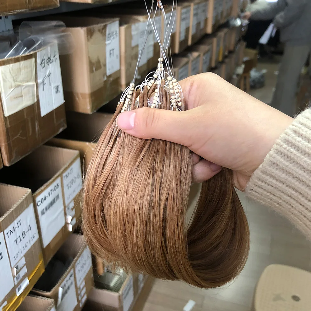 8D Micro Bead Human Hair Extensions 100% Human Hair Natural Brown Invisible Silicone Nano Ring Micro Bead Extensions