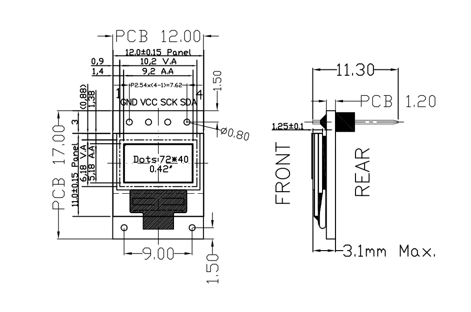 1PCS/3PCS 0,42 zoll OLED modul weiß display modul IIC interface Supermini 72x40 SSD1315 stick LCD IIC interface – Detail 1