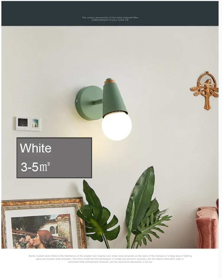 Description Picture 4 of itemModern Macaron Wall Lamp Iron Wood Mirror Light Bedside Bedroom Indoor Lighting E27 Light Bulb Retro LED Wall Light Nordic