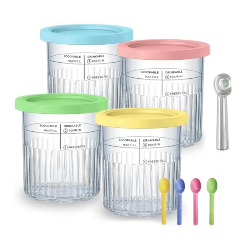 Ice Cream Pints Cup, Ice Cream Containers with Lids&Spoon Suitable for NC500 NC501 Series Leak Proof Kitchen Dropship