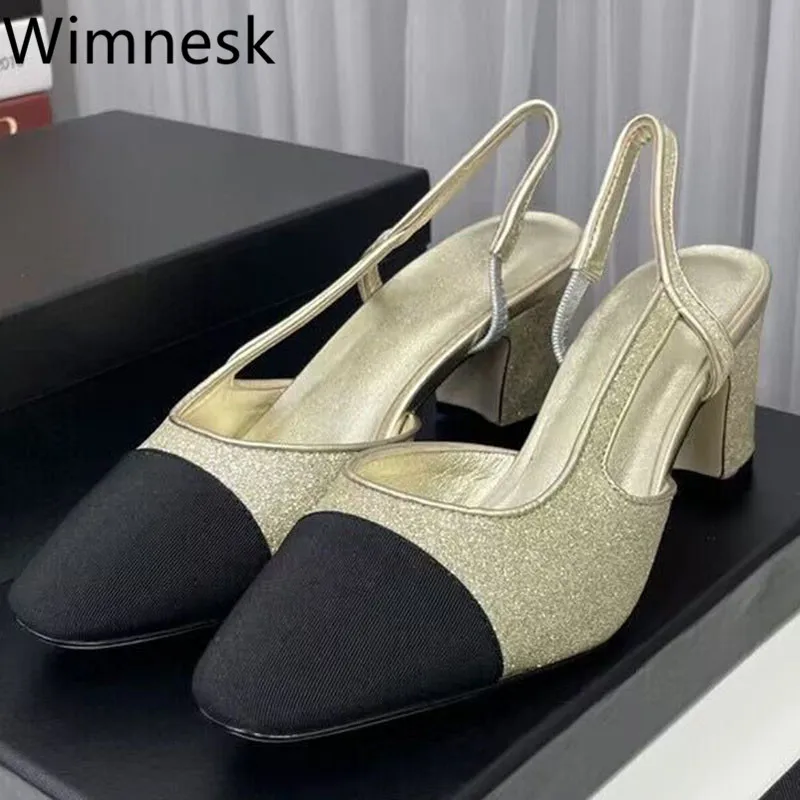 

Spring Summer New Sandals Women Sweet Round Toe Back Strap Slip On Flat Shoes Female High Heel Dress Party Shiny Sandals 2023