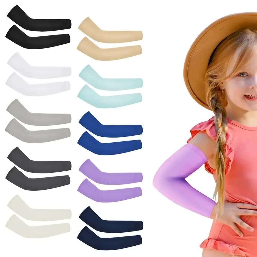 Children's Sports Cooling Arm Sleeves with Sun UV Protection and Elastic Ice Cuff
