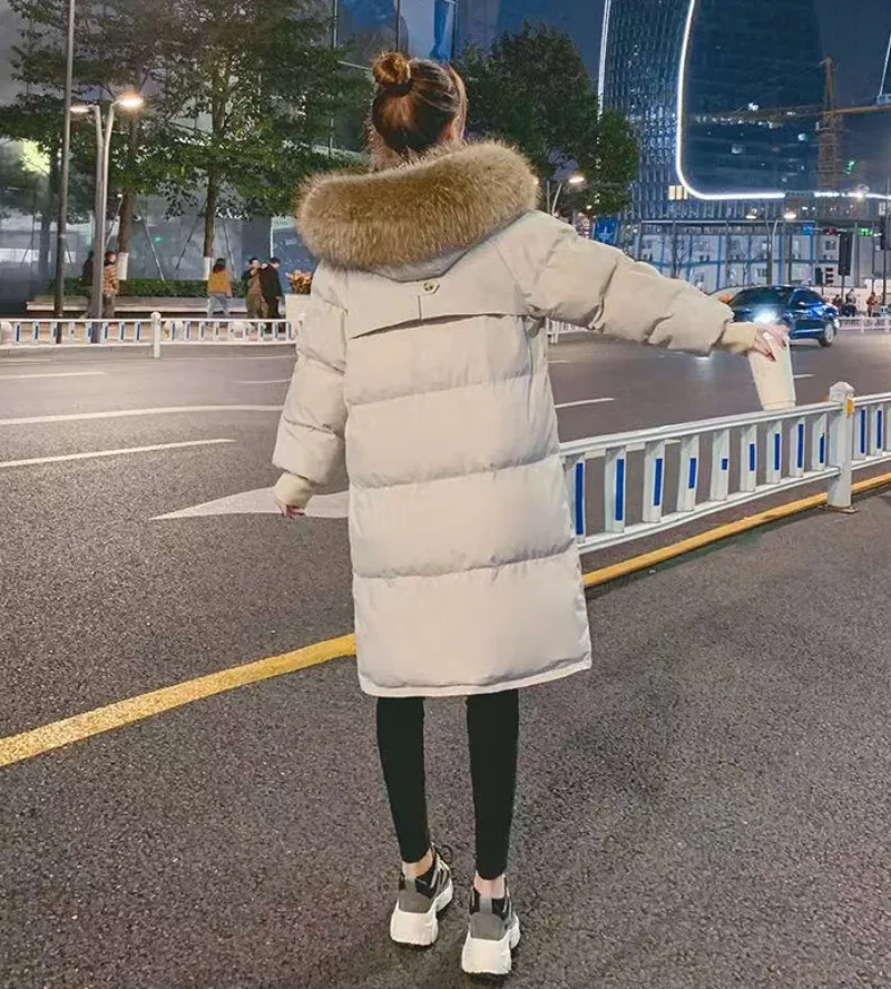 Women X-long Oversize Blue Down Jackets Thick Casual with Fur Parkas 2023 Winter Female Down Coats Hooded Solid Warm Snow Coats