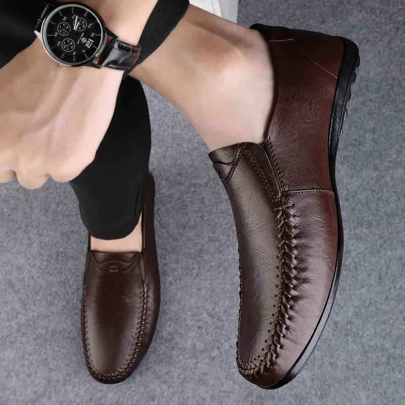 كل مباراة المشي أحذية رجالي الراقية اليدوية جلد طبيعي حذاء رجالي الشقق الإيطالية الفاخرة العلامة التجارية ضوء حذاء رجالي كاجوال