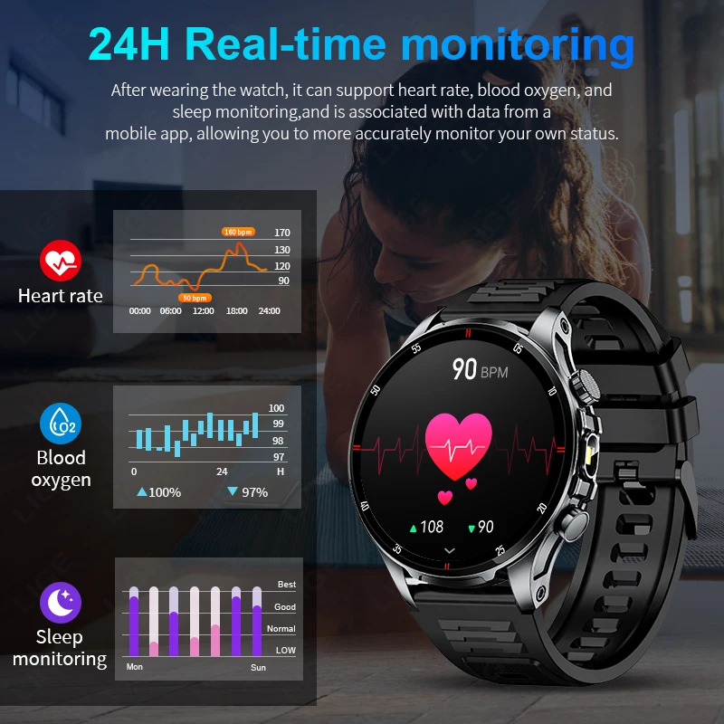 LIGE New Men's Voice Calling Smart Watch LED Flashlight 100+ Sports Fitness Outdoor Smart Watch Health Tracker For Android iOS