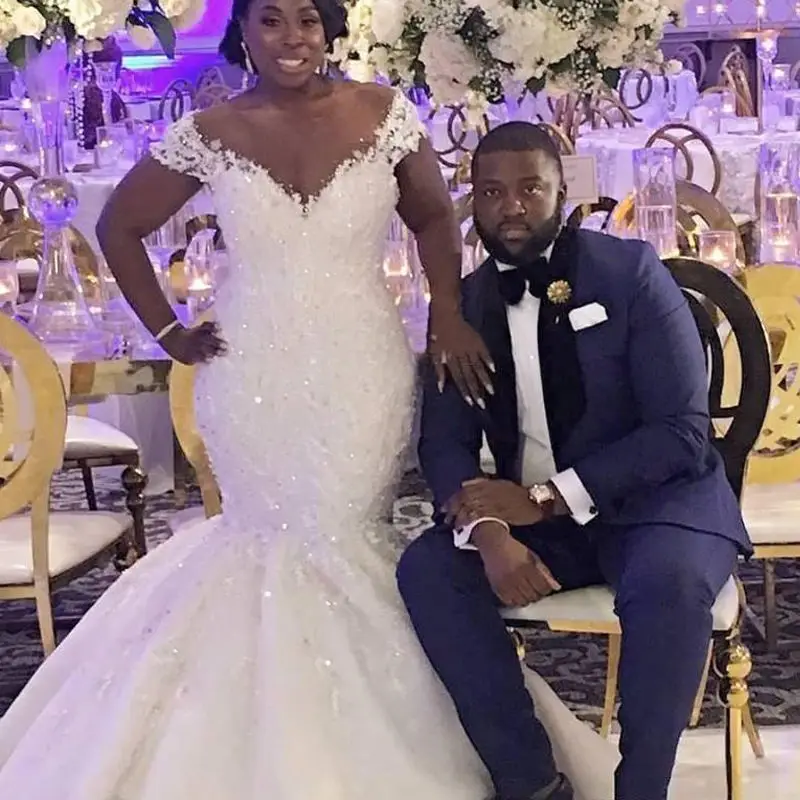 

Well Design Africa Plus Size Wedding Dress 2023 Chapel Train Mermaid Off Shoulder Lace Beaded Vestidos De Noiva Bride Gown