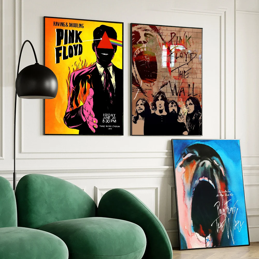 Vintage Posters Poster Prints Pink Floyd Band Self-adhesive Art Poster Wall Art White Kraft Paper Home Decor
