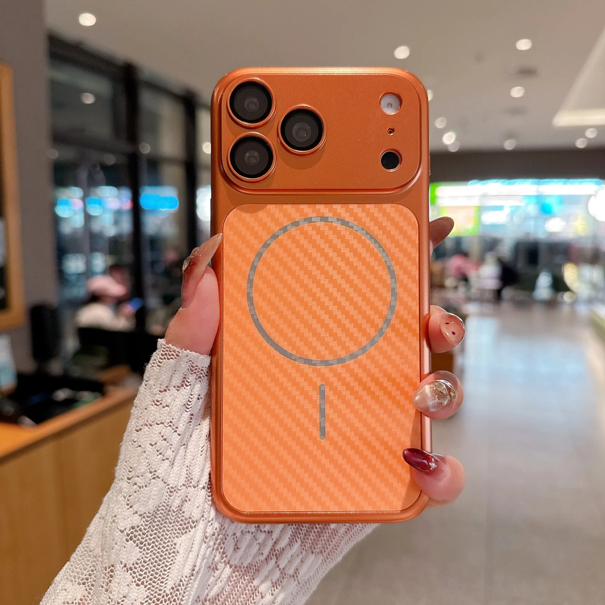 Sleek Carbon Texture Magnetic Phone Case with Large Lens Protection and MagSafe Compatibility