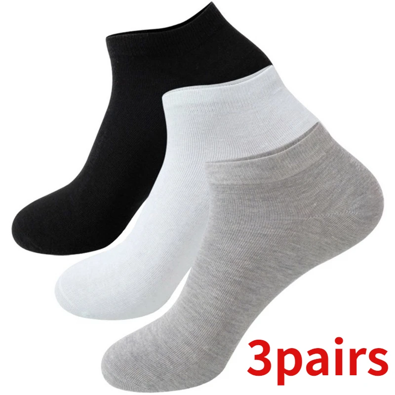 3PairssetMensSocksBreathableCottonSocksSolidColorAnkleSocks