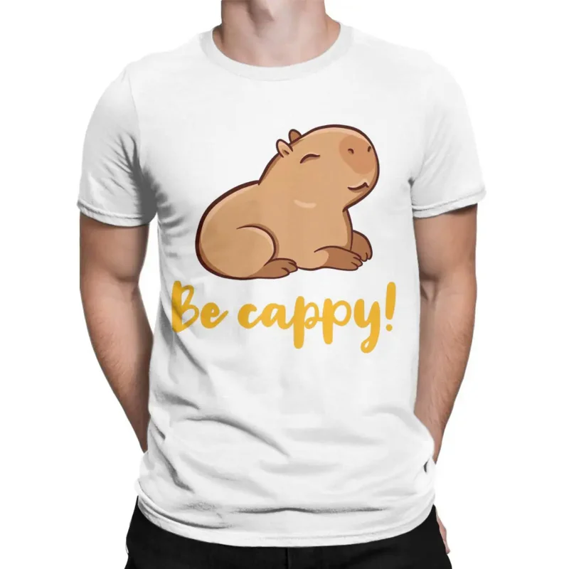 

Cute Capybara Be Cappy T-Shirt for Men Cute Animal Amazing 100% Cotton Tees Round Neck Short Sleeve T Shirts Printed Clothing