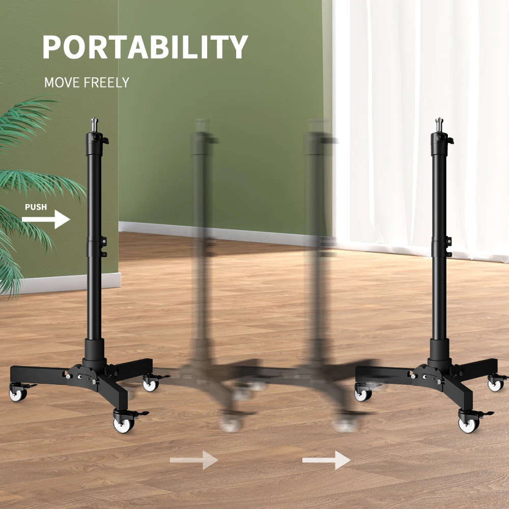 SH Floor-Mounted Metal Tripod Light Stand Pulley Movement Foldable Photography Fill Spot Light Softbox Photo Studio Wheels Base
