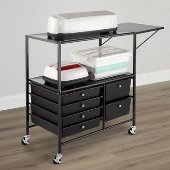 Essex Black Drawers & Rolling Cart with Tray and Extendable Table 1